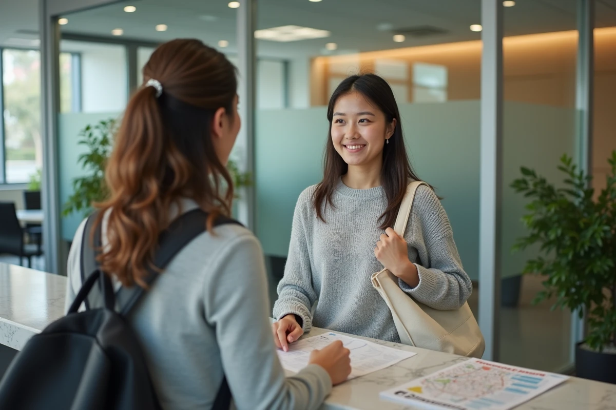 Nouvelle étudiante à l'université d'Angers récupérant ses identifiants de connexion auprès du service d'accueil du campus