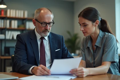 Agent public en costume expliquant un document officiel