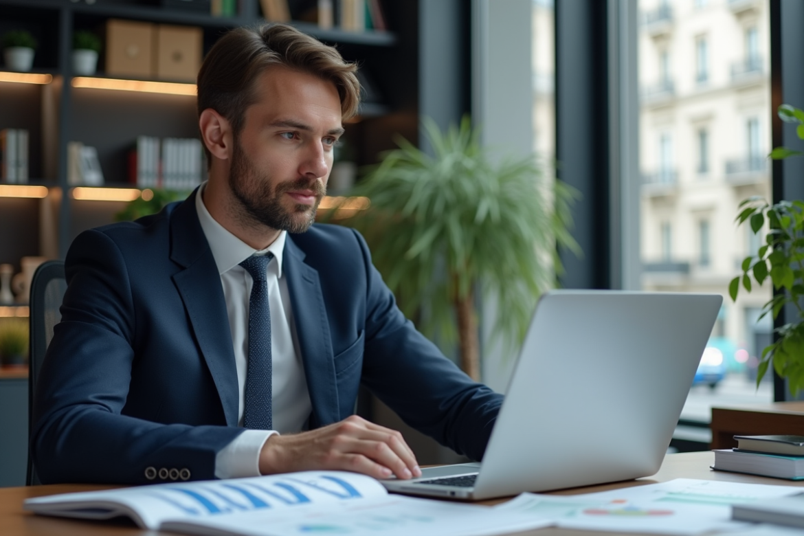 Analyste financier homme en costume à Paris