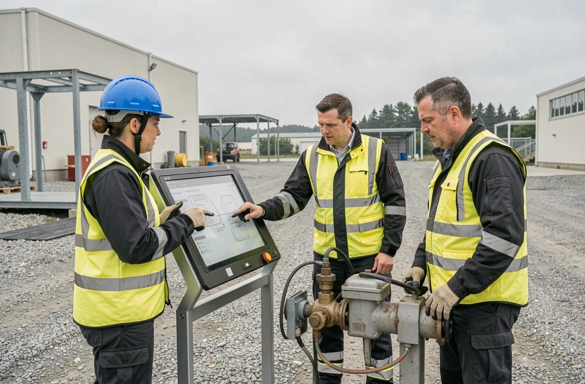 Formatrice Apave Lons-le-Saunier présentant une formation technique à des stagiaires en extérieur