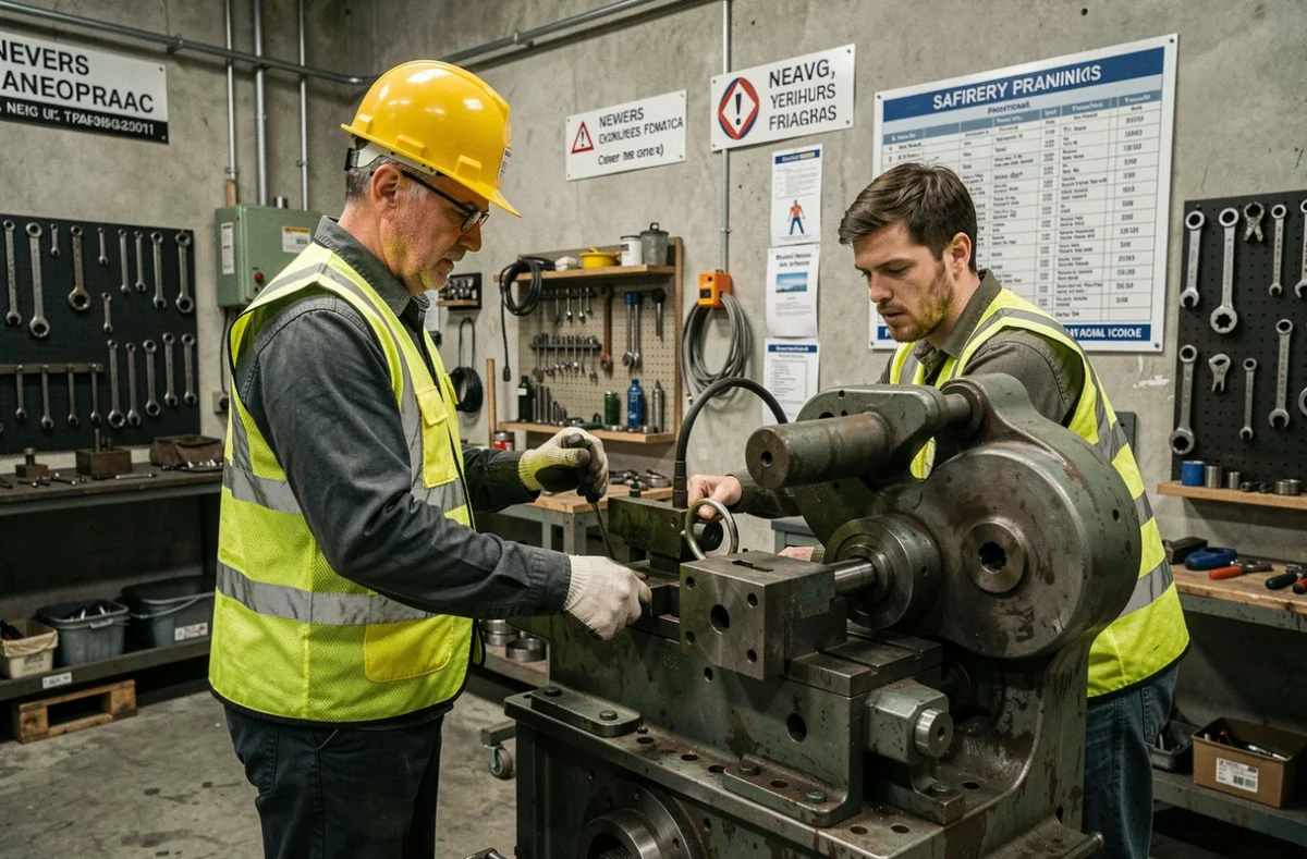 Formateur Apave Nevers supervisant un stagiaire adulte sur un équipement industriel en atelier