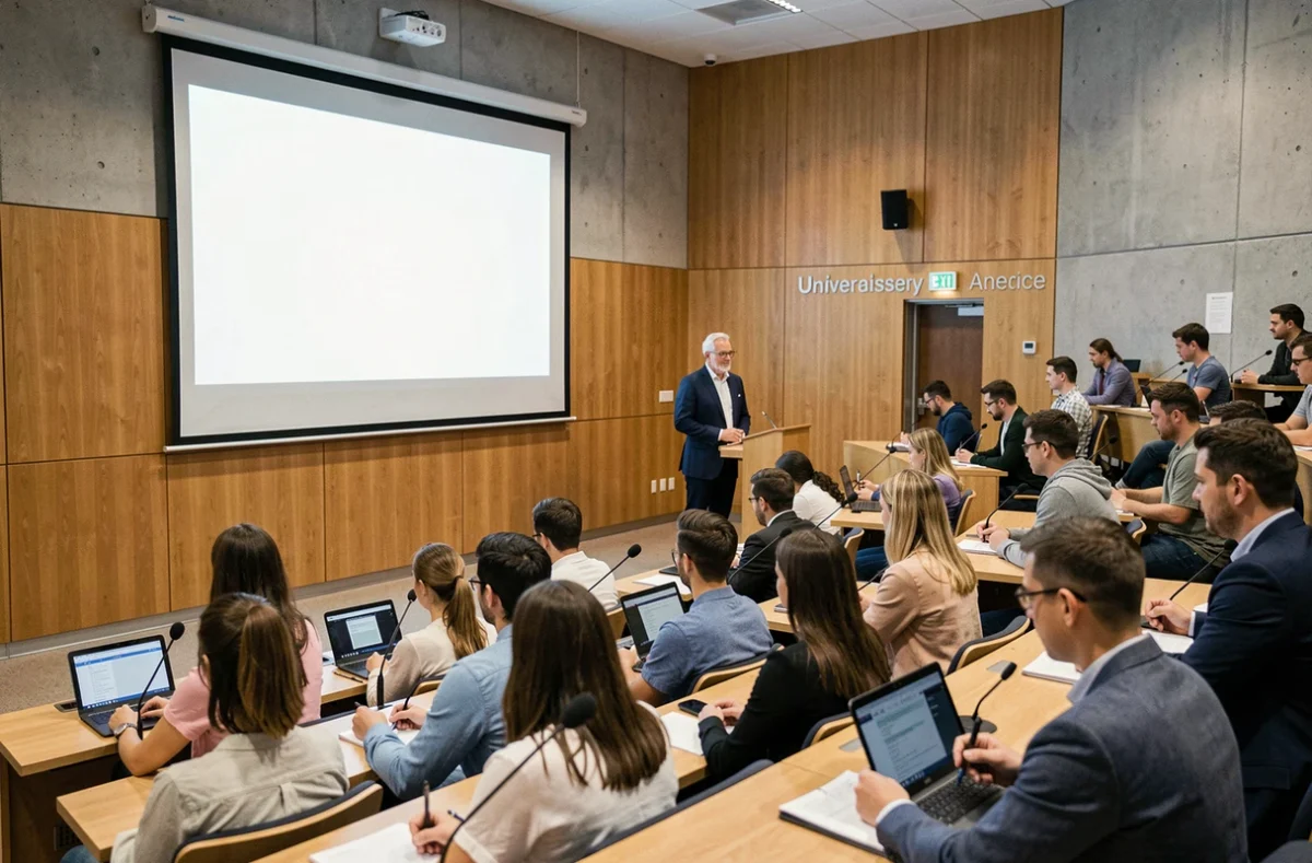 Formateur du CNAM Bourgogne-Franche-Comté animant un cours dans un amphithéâtre universitaire