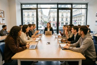 Cours d'anglais dans les Hauts-de-Seine : élèves adultes en formation linguistique dans une école de langues moderne