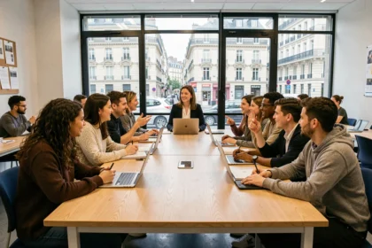 Cours d'anglais dans les Hauts-de-Seine : élèves adultes en formation linguistique dans une école de langues moderne