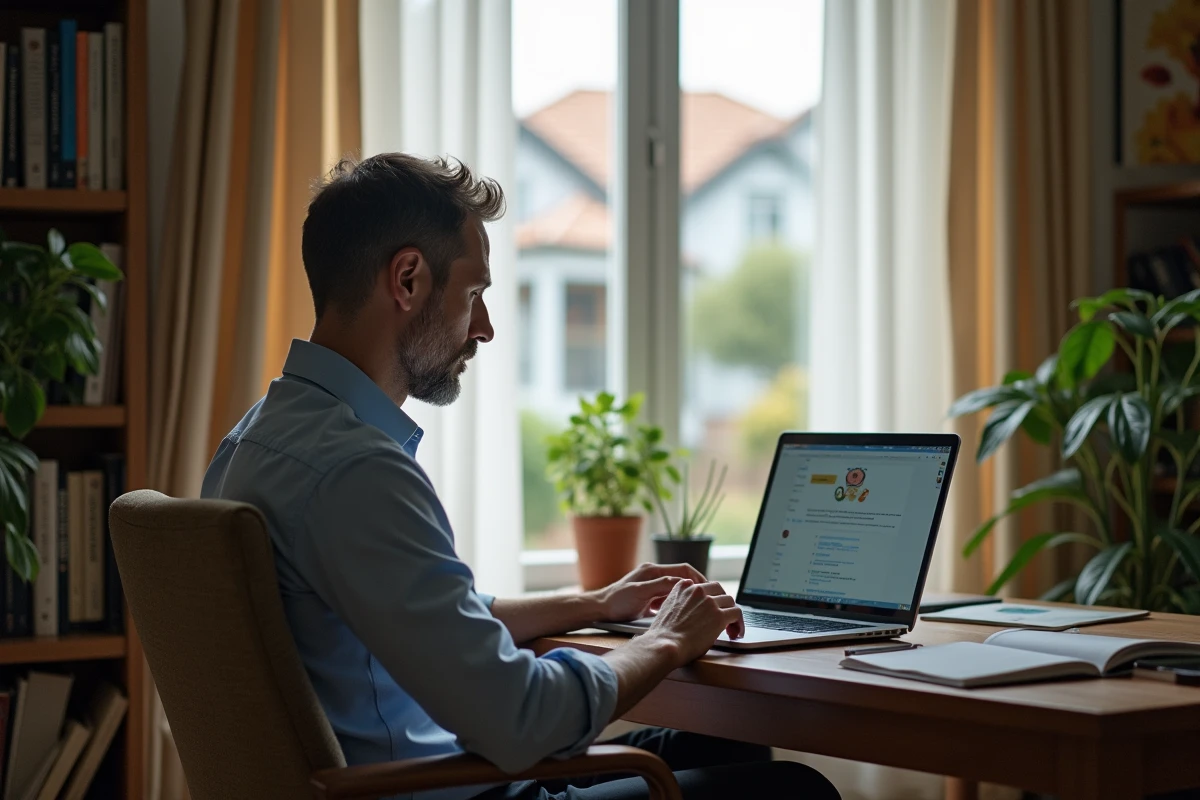 Professeur en formation en ligne dans un bureau cosy