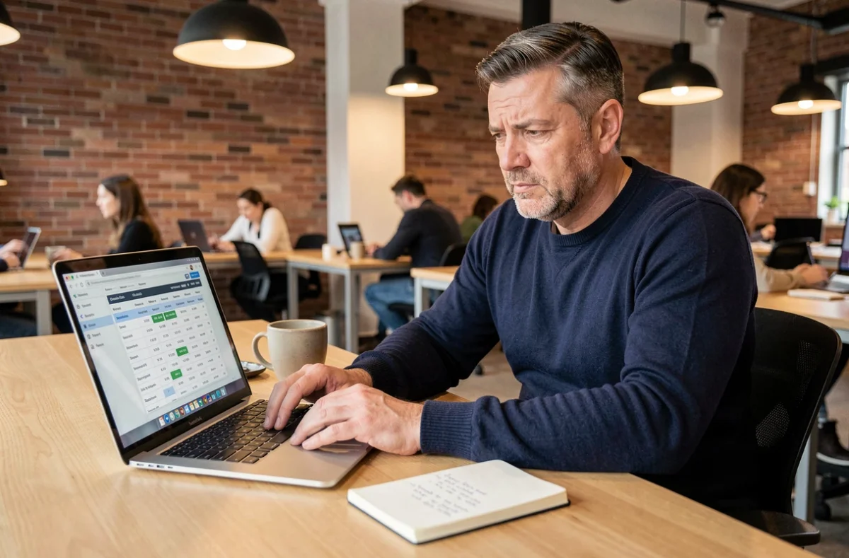 Entrepreneur calculant le retour sur investissement d'un logiciel emailing pour son business de formation en ligne