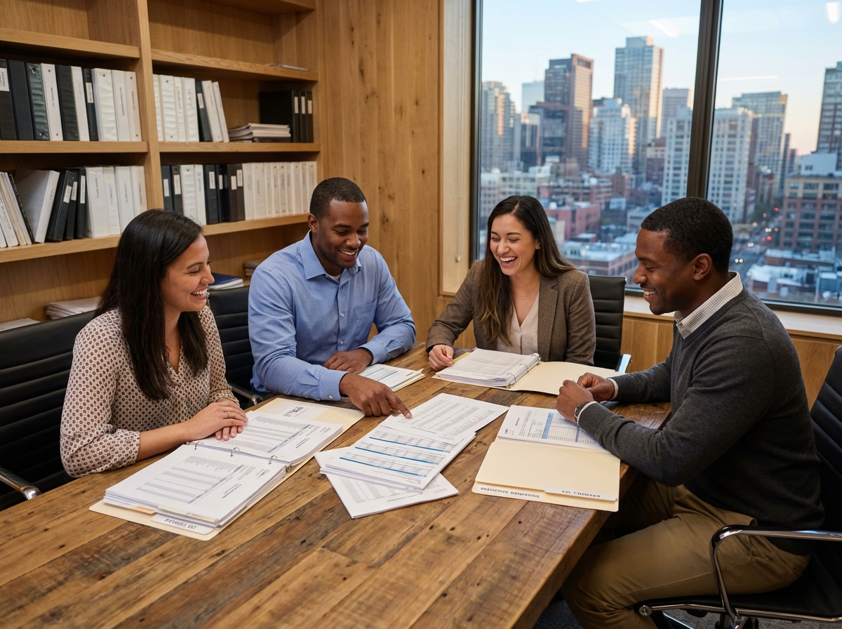 Groupe de quatre personnes en réunion d