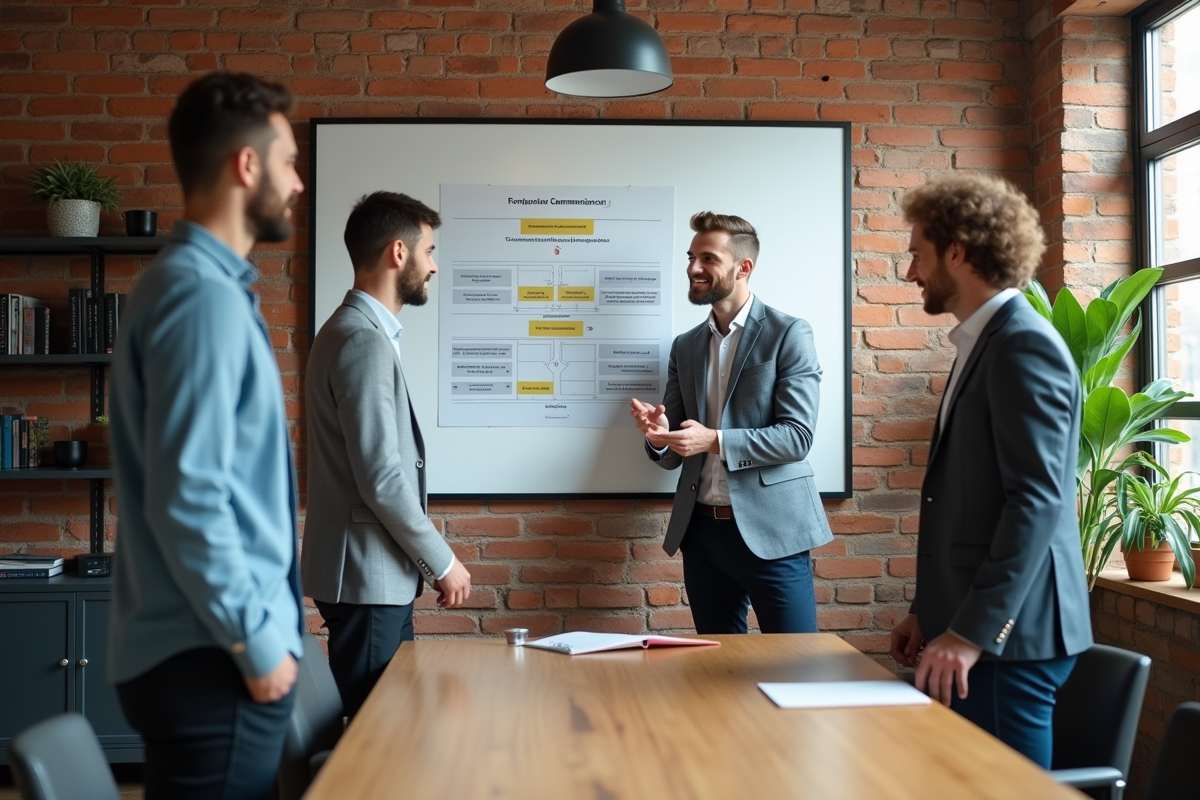 Groupe diversifié en discussion autour d une strategie de communication