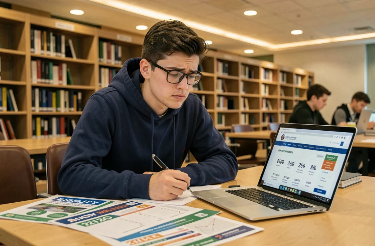 Étudiant en ingénierie consultant des classements d'écoles dans une bibliothèque universitaire