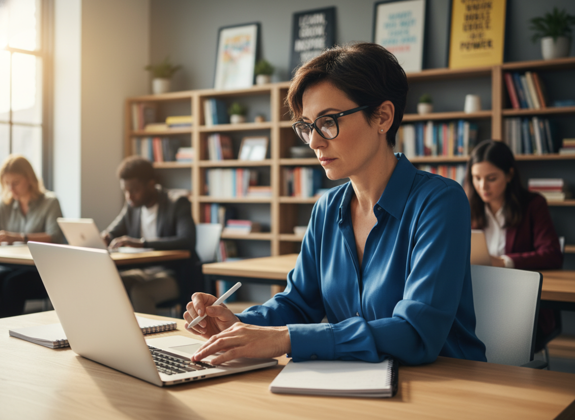 Femme d'âge moyen prenant des notes lors d'une formation