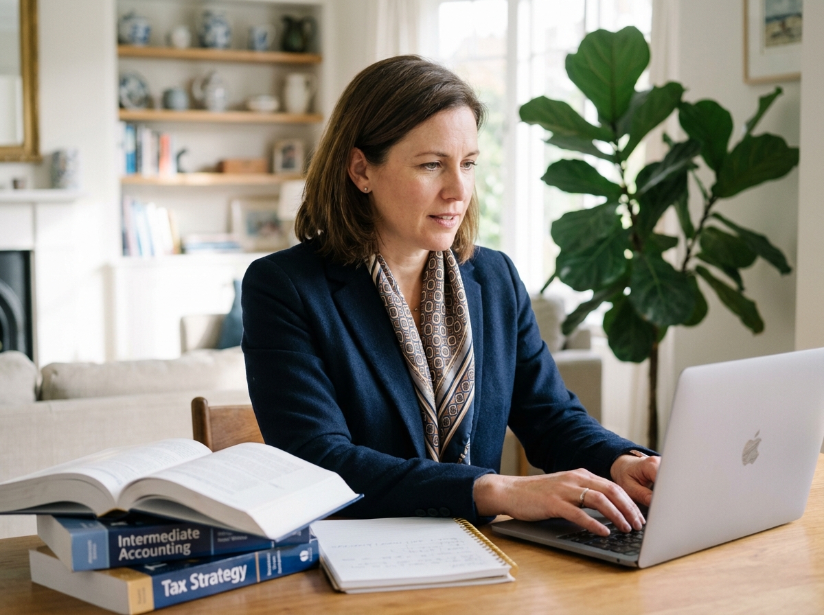 Femme confiante en bureau moderne avec ordinateur et livres