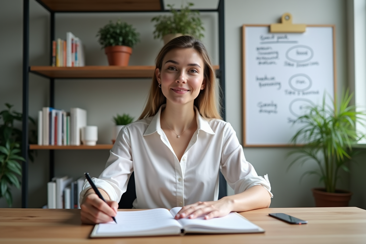 Jeune femme planifiant son développement personnel au bureau