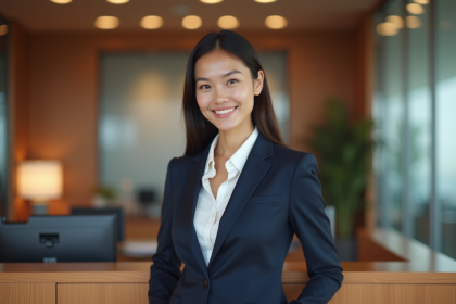 Femme d'affaires souriante dans un bureau professionnel