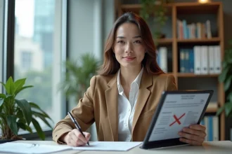 Jeune femme professionnelle utilisant une tablette dans un bureau moderne
