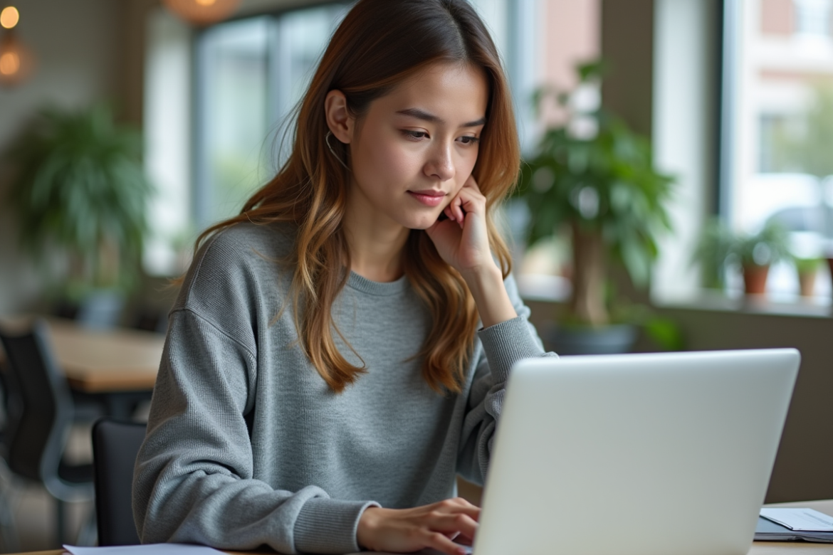 Jeune femme travaillant sur son ordinateur dans un bureau moderne