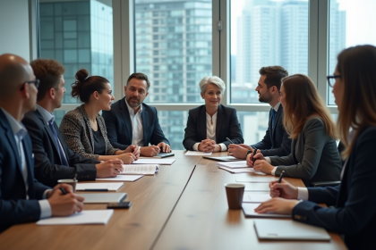 Groupe de professionnels en réunion dans un bureau moderne