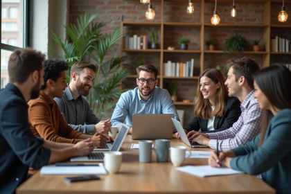 Groupe de jeunes adultes en coworking collaborant