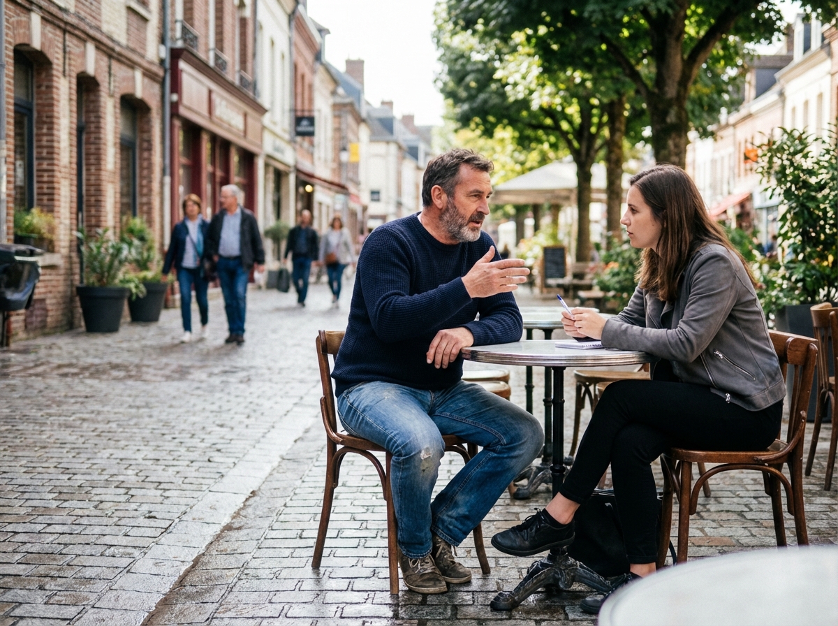 Homme discutant carrière avec collègue en extérieur