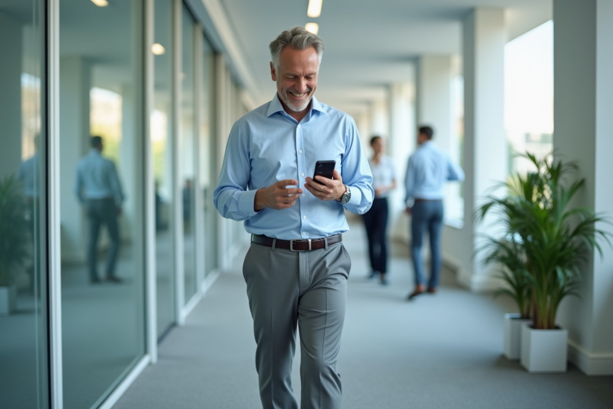 Homme marchant dans un couloir d