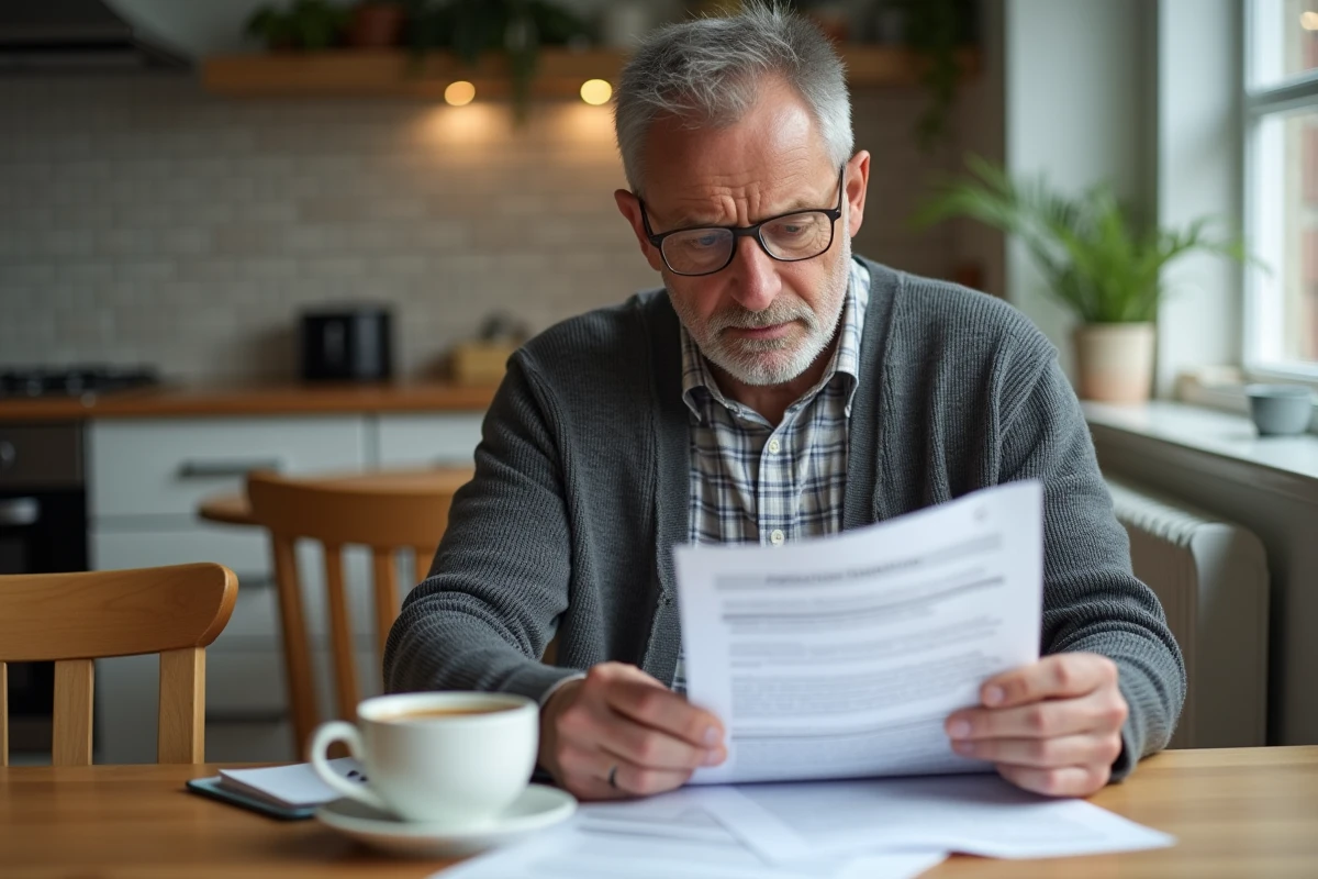 Homme à la maison examinant des documents de travail