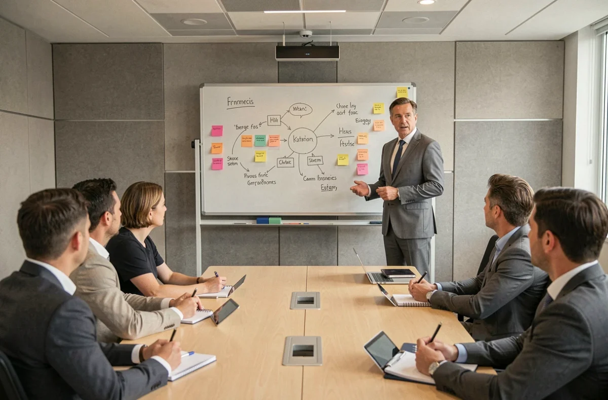Formateur d'IDEM Formation animant un atelier stratégique pour des professionnels adultes