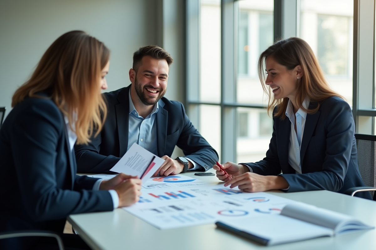 Comptables francais discutant de documents financiers