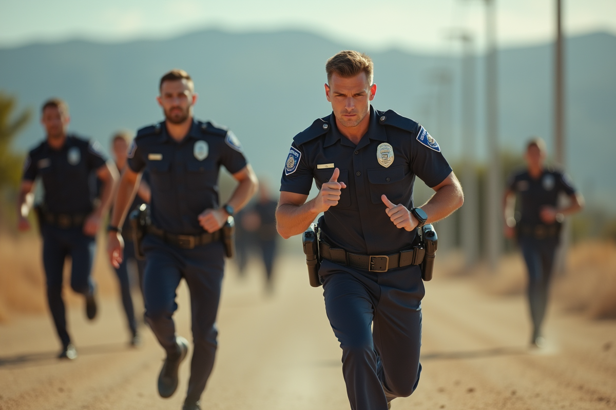 Candidat policier en test physique en plein air en mouvement