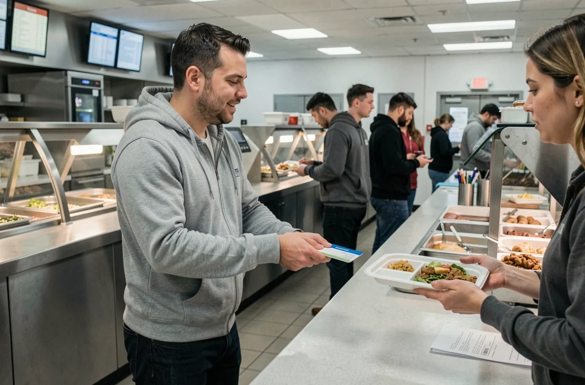 Stagiaire Afpa utilisant sa carte Afpa Metisse à la cafétéria du centre de formation pour payer son repas